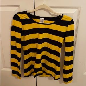Women Long Sleeve T-Shirt Striped Black & Yellow